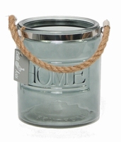 Glazen pot donker blauw Home met touw