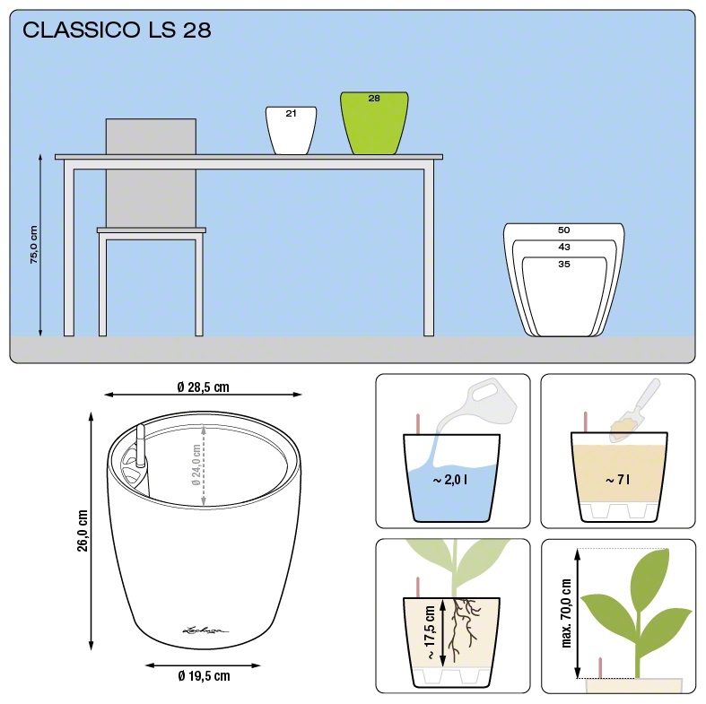 Bloempot Lechuza Classico LS 28 in meerdere kleuren