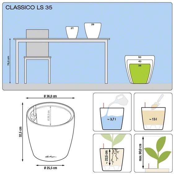 Bloempot Lechuza Classico LS 35 in meerdere kleuren