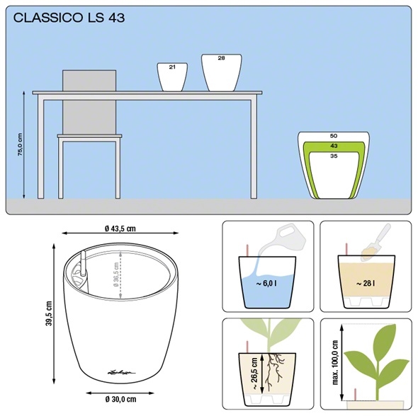 Bloempot Lechuza Classico LS 43 in meerdere kleuren