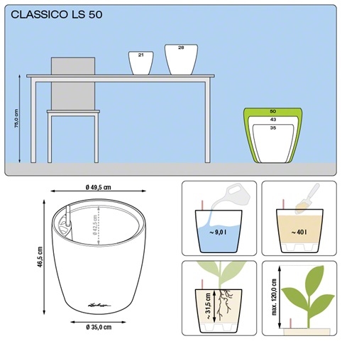 Bloempot Lechuza Classico LS 50 in meerdere kleuren