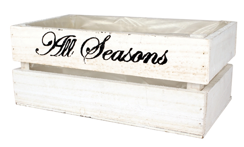 Houten krat wit met tekst All Seasons L