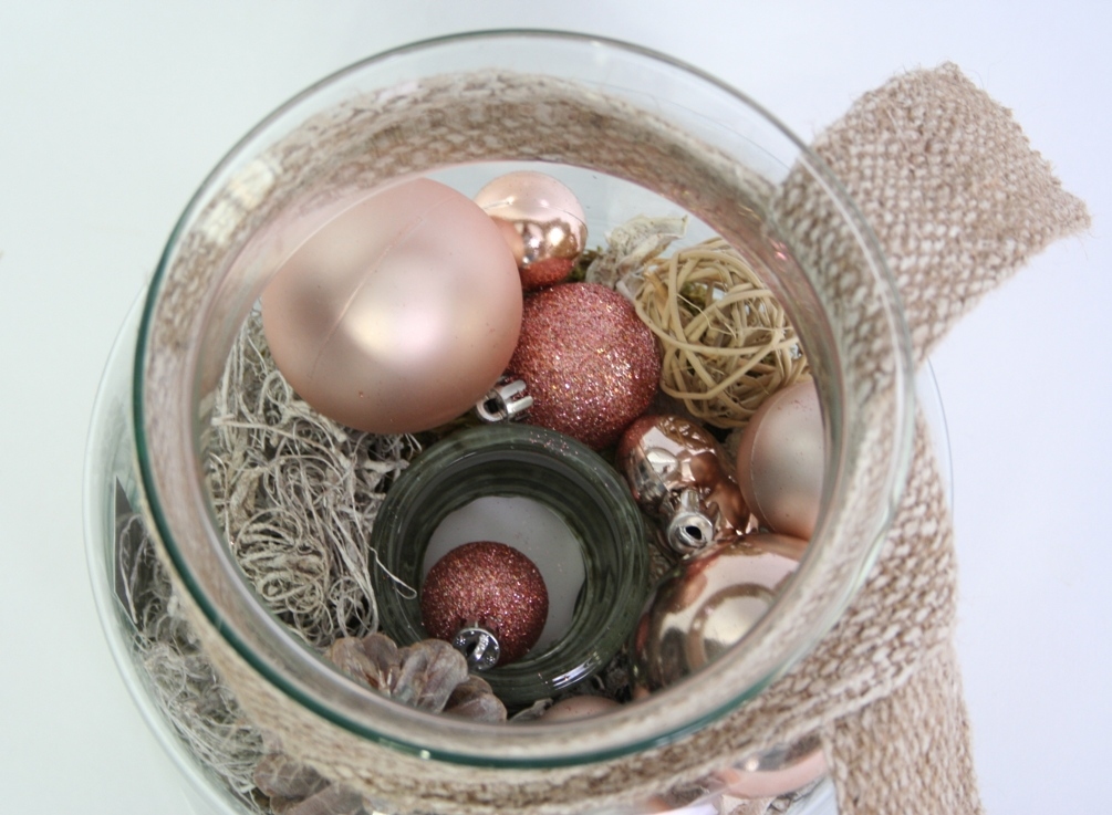 Kerst Arrangement brons in glas