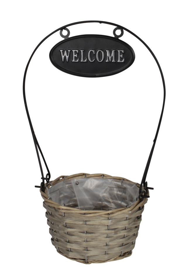 Mand rond Welcome grijs hoogte 36,5 cm