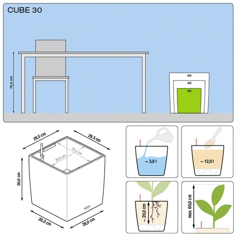 Plantenbak Lechuza Cube 30 diverse kleuren All-in-one set