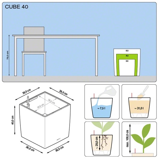 Plantenbak Lechuza Cube 40 diverse kleuren All-in-one set