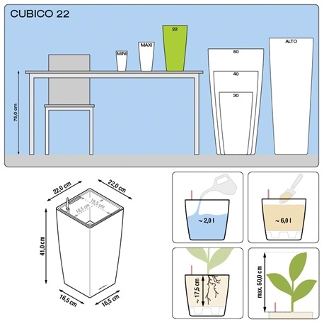 Plantenbak Lechuza Cubico 22 All-in-one set diverse kleuren