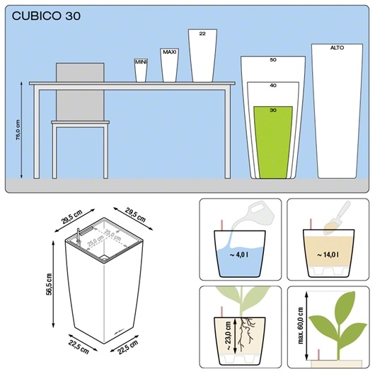 Plantenbak Lechuza Cubico 30 All-in-one set diverse kleuren