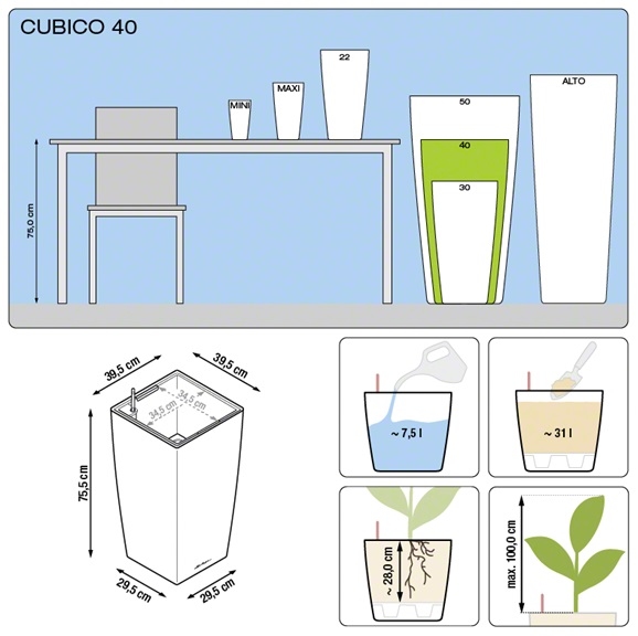 Plantenbak Lechuza Cubico 40 All-in-one set  diverse kleuren