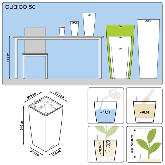 Plantenbak Lechuza Cubico 50 All-in-one set  diverse kleuren