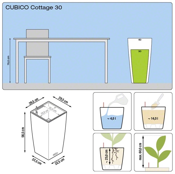 Plantenbak Lechuza Cubico Cottage 30 All-in-one set 