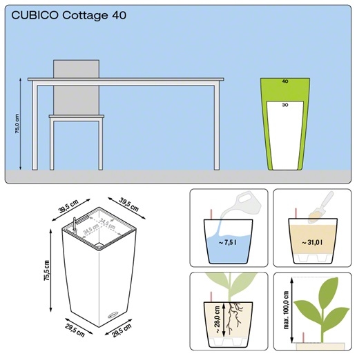 Plantenbak Lechuza Cubico Cottage 40 All-in-one set 