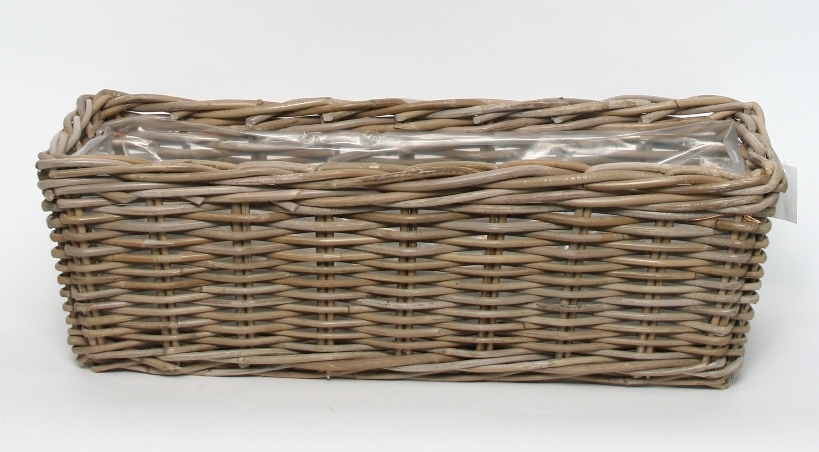 Rotan plantenbak langwerpig antique grey