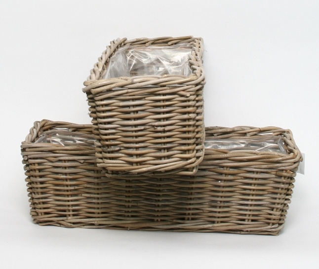 Rotan plantenbak langwerpig antique grey