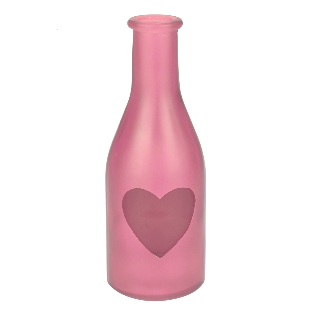 Vaas van roze gekleurd glas met hartje